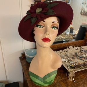 April Cornell Wool felt Burgundy Hat with Flower